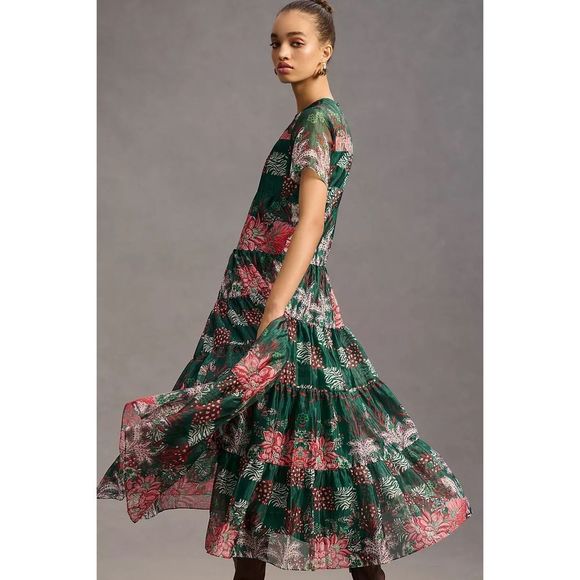 Anthropologie x Bhanuni Jyoti Tiered Short-Sleeve Dress Size 2X Plus - Picture 2 of 10